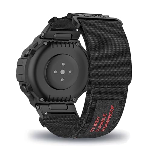 AireWiki Stoff Armband Kompatibel mit Amazfit T-Rex 2/ Amazfit T-Rex/T-Rex Pro Armband Nylon Für Herren Damen Sport Ersatzband mit Uhrenarmband (schwarz,T-Rex/T-Rex Pro) von AireWiki