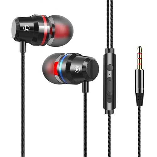 ZZXWG Kopfhörer, kabelgebunden, Kopfhörer mit Mikrofon und Lautstärkeregler, Stereo, Geräuschunterdrückung, kompatibel mit den meisten 3,5-mm-Geräten, für iPhone, Android, MP3-Player usw., Schwarz von Airheads