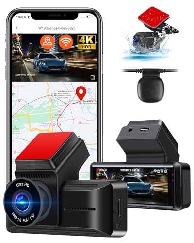 4K Dashcam Auto, Dashcam Auto Vorne Hinten mit WiFi GPS Auto Kamera und mit Super Nachtsicht, Auto Dashcam mit 170 ° Weitwinkel, WDR, G-Sensor, Loop-Aufnahme, Parküberwachung, Typ-C-Schnittstelle von Airpuxem