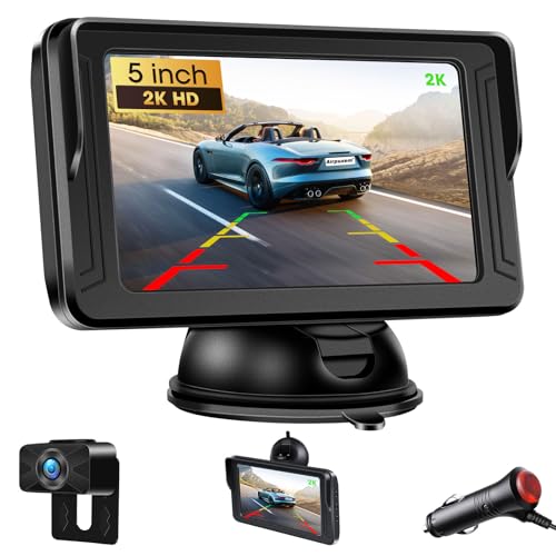 【2K】 Rückfahrkamera Auto 5 Zoll Rückfahrkamera mit Monitor Kein Bohren IP69 Wasserdicht Auto Rückfahrkamera für Nachtsicht SUV/Pickups/Wohnmobil DC 12V Plug-and-Play Einfache Installation von Airpuxem