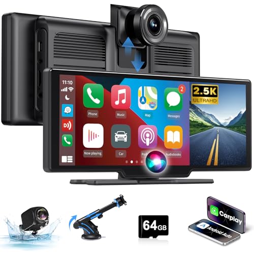 Wireless Carplay Display Android Auto Display 10,26 Zoll Touchscreen Driveplay Carplay mit 2.5K Dashcam Auto Vorne Hinten, Wireless Carplay mit Mirror Link Dual-Bluetooth 5.0 Siri/G-oogle 64G TF-Karte von Airpuxem