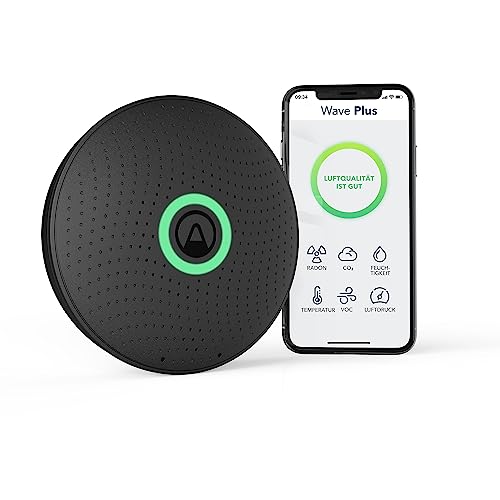 Airthings 2911 Wave Plus, Black Edition – Radon- und Luftqualität-Messgerät zur Überwachung von Radon, CO2-Konzentration, VOC-Konzentration, Luftdruck, Feuchtigkeit und Temperatur von Airthings