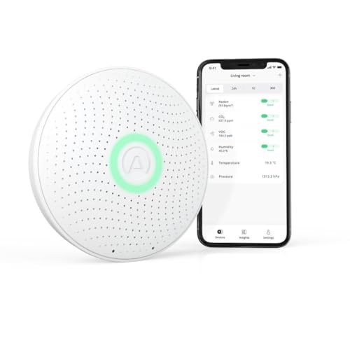 Airthings 2930 Wave Plus – Radon- und Luftqualität-Messgerät zur Überwachung von Radon, CO2-Konzentration, VOC-Konzentration, Luftdruck, Feuchtigkeit und Temperatur von Airthings