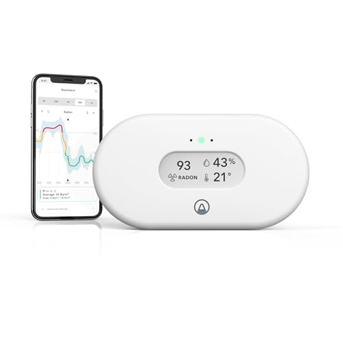 Airthings View Radon 2989 - Zuverlässiger Raumluftqualitäts-Messgerät für Radon, Temperatur und Feuchtigkeit mit WLAN-Verbindung, Hub-Funktionalität & Calm Tech Display von Airthings