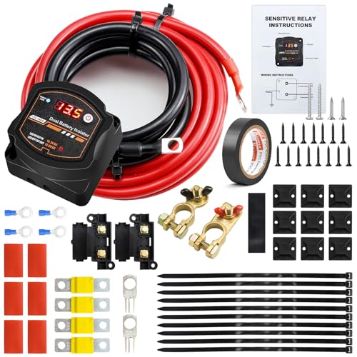 Aischens 5m Wasserdichtes Split Charge Relay Kit, 12v 140amp Dual Battery Isolator FüR Truck Caravan Yacht Batterie Controller Spannungsempfindlich Mit Led Screen Display von Aischens