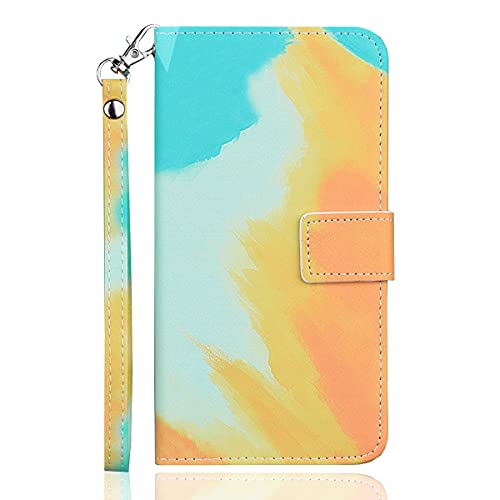 Aisenth Graffiti bunt Handyhülle für Samsung Galaxy A12, Aquarellkunst Ledercase im Portemonnaie-Stil Handytasche Brieftasche Magnetisch Klapphülle Etui Schutz Flip Cover Book Case -Orange/Grün von Aisenth