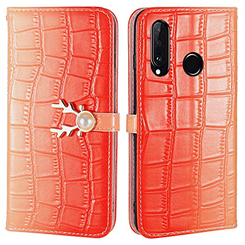 Aisenth Handyhülle für Huawei P30 Lite (6,15 Zoll), Farbverlauf Krokodil Muster Handy Etui PU Leder Klapphülle Brieftasche Schutzhülle mit Hirschkopf Perle Magnetische Schnallen (Granatapfel Rot) von Aisenth