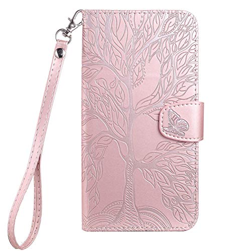 Aisenth Handyhülle für Samsung Galaxy A20S, Baum Muster Leder Handytasche Brieftasche Klapphülle Etui Wallet Flip Case Schutz Hülle mit TPU innen Schale, Kartenfächer, Aufstellfunktion -Rosa von Aisenth