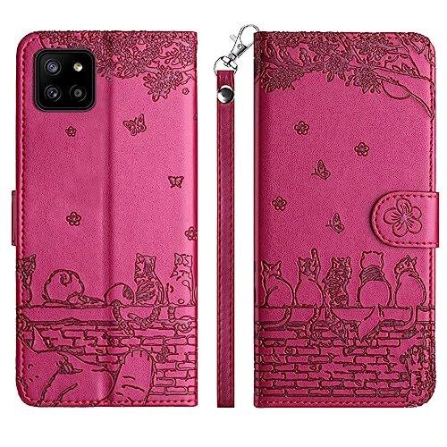 Aisenth Handyhülle für Samsung Galaxy A22 5G, Katze, Schmetterlings Muster Leder Handytasche Brieftasche Klapphülle Etui Flip Case Schutz Hülle mit Ständer, Magnet, Kartenfächer -Violett Rot Aisenth Handyhülle für Samsung Galaxy A22 5G, Katze, Schmetterlings Muster Leder Handytasche Brieftasche Klapphülle Etui Flip Case Schutz Hülle mit Ständer, Magnet, Kartenfächer -Violett Rot von Aisenth