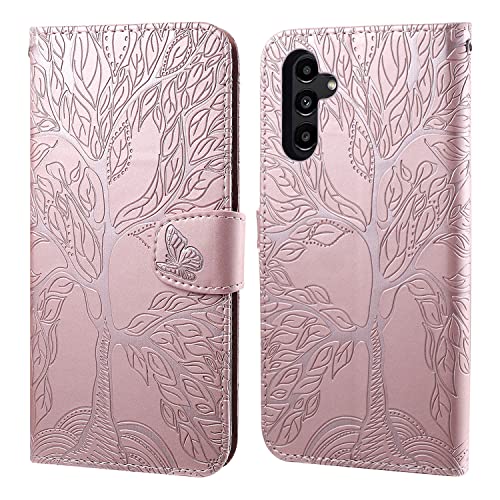 Aisenth Handyhülle für Samsung Galaxy A34 5G, Baum Muster Leder Handytasche Brieftasche Klapphülle Etui Wallet Flip Case Schutz Hülle mit TPU innen Schale, Kartenfächer, Aufstellfunktion -Rosa von Aisenth