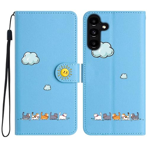 Aisenth Handyhülle für Samsung Galaxy A54 5G, Niedlich Katze Tier Wolke Sonne PU Leder Handytasche Brieftasche Klapphülle Etui Flip Case Schutz Hülle mit Ständer, Magnet, Kartenfächer -Blau Aisenth Handyhülle für Samsung Galaxy A54 5G, Niedlich Katze Tier Wolke Sonne PU Leder Handytasche Brieftasche Klapphülle Etui Flip Case Schutz Hülle mit Ständer, Magnet, Kartenfächer -Blau von Aisenth