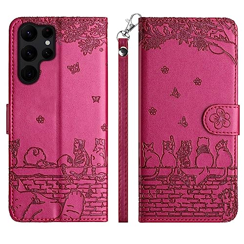 Aisenth Handyhülle für Samsung Galaxy S25 Ultra, Katze, Schmetterlings Muster Leder Handytasche Brieftasche Klapphülle Etui Flip Case Schutz Hülle mit Ständer, Kartenfächer -Violett Rot Aisenth Handyhülle für Samsung Galaxy S25 Ultra, Katze, Schmetterlings Muster Leder Handytasche Brieftasche Klapphülle Etui Flip Case Schutz Hülle mit Ständer, Kartenfächer -Violett Rot von Aisenth