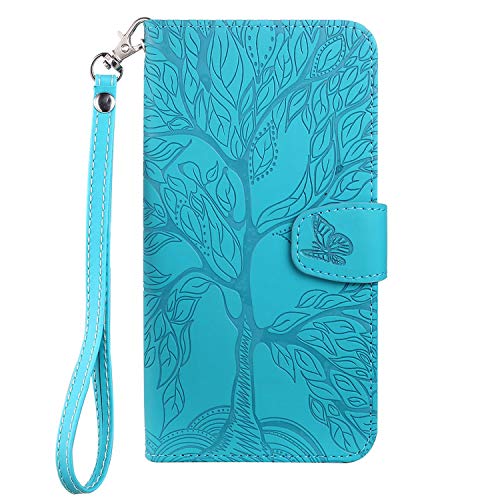 Aisenth Handyhülle für Samsung Galaxy S8, Baum Muster Leder Handytasche Brieftasche Klapphülle Etui Wallet Flip Case Schutz Hülle mit Kartenfächer, Aufstellfunktion -Blau Grün von Aisenth