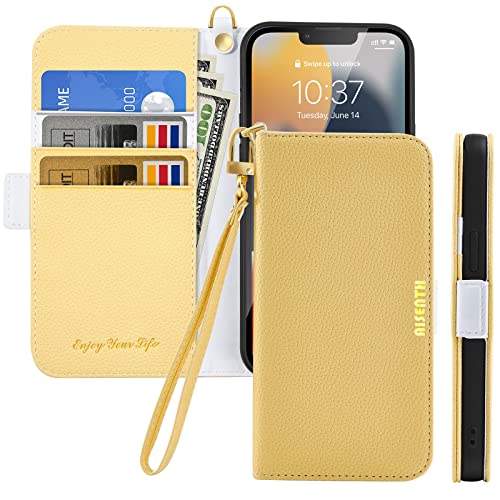 Aisenth Handyhülle für iPhone 11 (6,1 Zoll), Litschi Muster PU Leder Tasche Brieftasche Klapphülle Etui Stoßfest Schutzhülle Flip Case mit Magnetverschluss, Kartenfach, Standfunktion -Gelb von Aisenth