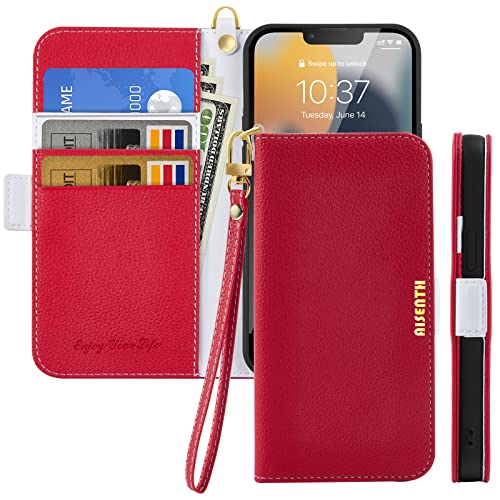 Aisenth Handyhülle für iPhone 11 (6,1 Zoll), Litschi Muster PU Leder Tasche Brieftasche Klapphülle Etui Stoßfest Schutzhülle Flip Case mit Magnetverschluss, Kartenfach, Standfunktion -Rot von Aisenth