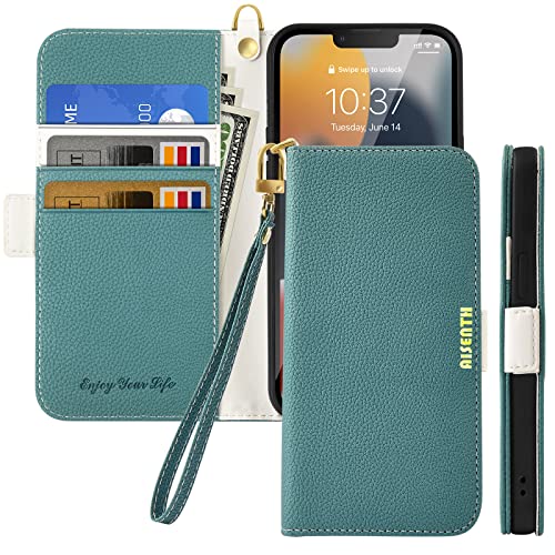 Aisenth Handyhülle für iPhone 12 Mini (5,4 Zoll), Litschi Muster PU Leder Tasche Brieftasche Klapphülle Etui Stoßfest Schutzhülle Flip Case mit Magnetverschluss, Kartenfach, Standfunktion -Grün von Aisenth