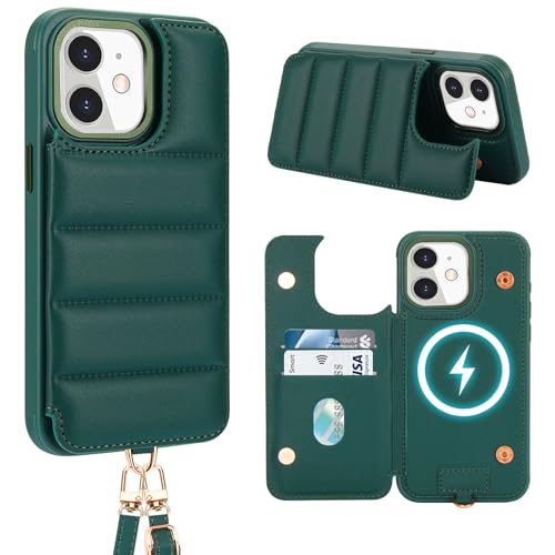 Aisenth Handyhülle mit Band für iPhone 11, Stoßfest PU-Leder Brieftasche Klapphülle Schutzhülle mit [RFID Blocker] Kartenfach, Ständer, Crossbody Case Cover Tasche für Frauen und Männer, Dunkelgrün von Aisenth