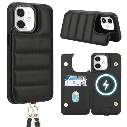 Aisenth Handyhülle mit Band für iPhone 11, Stoßfest PU-Leder Brieftasche Klapphülle Schutzhülle mit [RFID Blocker] Kartenfach, Ständer, Crossbody Case Cover Tasche für Frauen und Männer, Schwarz von Aisenth