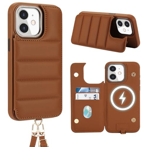 Aisenth Handyhülle mit Band für iPhone 11, Stoßfest PU-Leder Brieftasche Klapphülle Schutzhülle mit [RFID Blocker] Kartenfach, Ständer, Crossbody Case Case Cover Tasche für Frauen/Männer, Braun von Aisenth