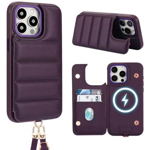 Aisenth Handyhülle mit Band für iPhone 12/iPhone 12 Pro, Stoßfest PU-Leder Brieftasche Klapphülle Schutzhülle mit [RFID Blocker] Kartenfach, Ständer, Crossbody Case für Frauen/Männer, Dunkelviolett von Aisenth