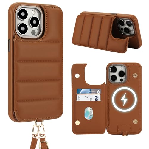 Aisenth Handyhülle mit Band für iPhone 12/iPhone 12 Pro, Stoßfest PU-Leder Brieftasche Klapphülle Schutzhülle mit [RFID Blocker] Kartenfach, Ständer, Crossbody Case für Frauen/Männer, Braun von Aisenth