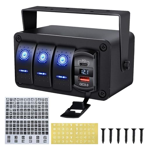 3 Gnag Schalter Panel 12V 24V, Kippschalter Wippschalter Panel mit Dual USB PD und QC3.0 Ladeanschluss Schalter Wasserdicht Auto Schalttafel Mitte Aufler für Auto RV Boot LKW von Aisny