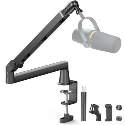 Aisryntek Mikrofon Galgenarm Low Profile Mic Arm mit 360° Drehung Kabelmanagement Extended Riser Mic Clip Mikrofonständer für Blue Yeti HyperX QuadCast Shure Elago von Aisryntek