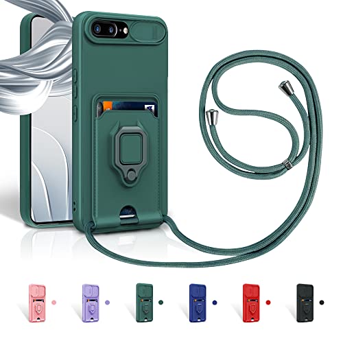 Aithne Case für iPhone 8 Plus/7 Plus/iPhone 6s Plus/6 Plus Handykette Hüll,Slide kameraschutz,Silikon Handyhülle zum Umhängen Kette,360 Grad Ringhalter Stand Kartenfach-Grün von Aithne