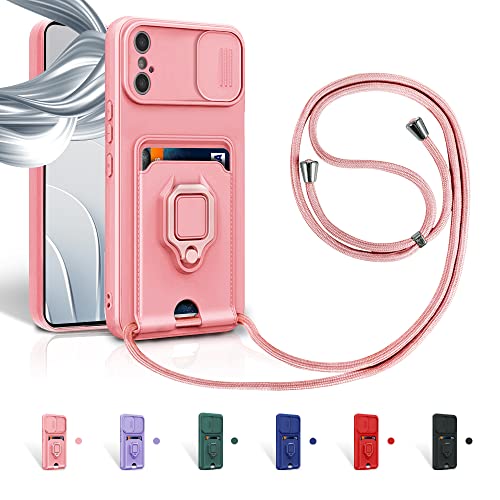 Aithne Case für iPhone X/iPhone XS Handykette Hüll,Slide kameraschutz,Silikon Handyhülle zum Umhängen Kette,360 Grad Ringhalter Stand Kartenfach-Pink von Aithne
