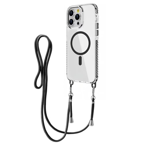 Aithne Magnetische Handykette für iPhone 12 / iPhone 12 Pro mit Band [Kompatibel mit MagSafe] Kameraschutz,Abnehmbar Kordel zum Umhängen Handyhülle Schutzhülle, Kratzfeste Rückseite, Schwarz von Aithne
