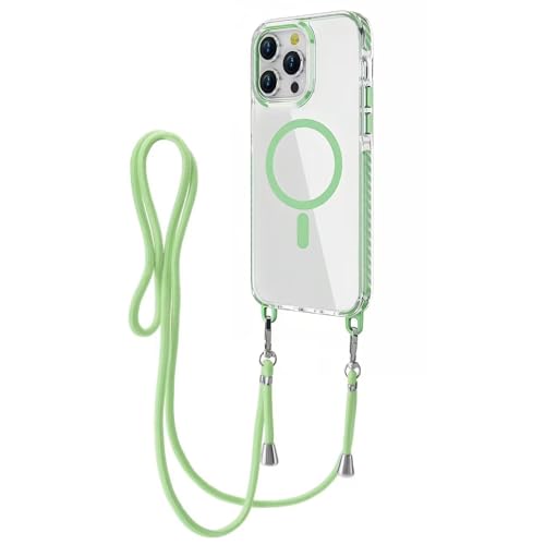 Aithne Magnetische Handykette für iPhone 14 Pro mit Band [Kompatibel mit MagSafe] Kameraschutz,Abnehmbar Kordel zum Umhängen Handyhülle Schutzhülle, Kratzfeste Rückseite, Grün von Aithne