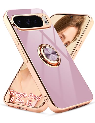 Aitipy Hülle für Google Pixel 9 Pro XL, mit 360° Drehring, Magnetständer Stoßfestes Gehäuse mit luxuriösem Glanz Finish und Elektroplattierung, Violett/Gold von Aitipy