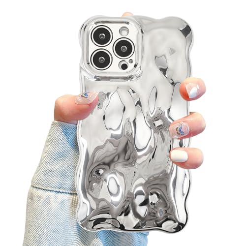 Aitipy Kompatibel mit iPhone 12 Pro, gewellte Handyhülle, süßes 3D-Wellenblasenmuster und stilvoller Wellenrand, weiches TPU, Schutz, stoßfeste Handyhülle für Frauen und Mädchen (Silber) von Aitipy