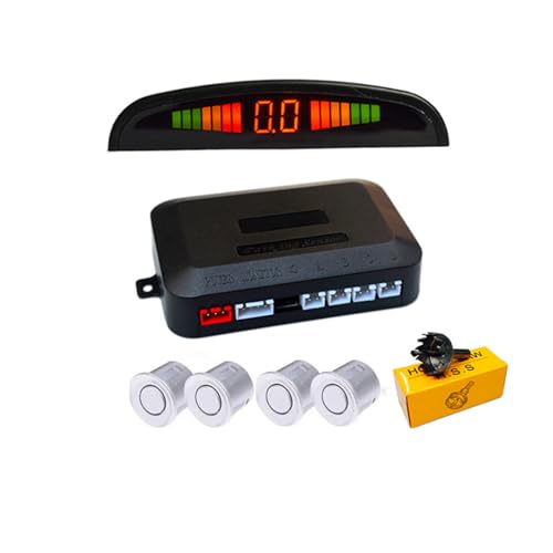 Aiuphing einparkhilfe pdc nachrüstsatz, 4 Sensoren Universal rückfahrwarner mit LED Farb Display,Rückwärtsgang Audio Buzzer Alarm Kit (Schwarz) (Silber) von Aiuphing