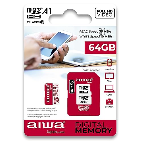 AIWA TARJETA DE MEMORIA MSDC10 64GB MICROSD HC CON ADAPTADOR/CLASE 10/ 30MBS von Aiwa