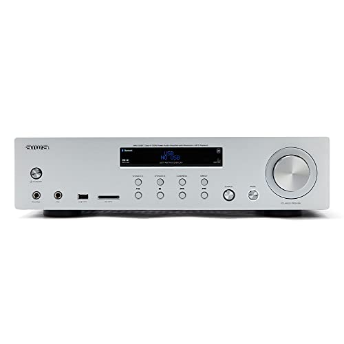 Aiwa AMU-120BT/SL: Verstärker, AV-Receiver, mit Bluetooth 5.0, 120 W, USB-Anschluss, SD-Kartenleser, Farbe: Silber von Aiwa