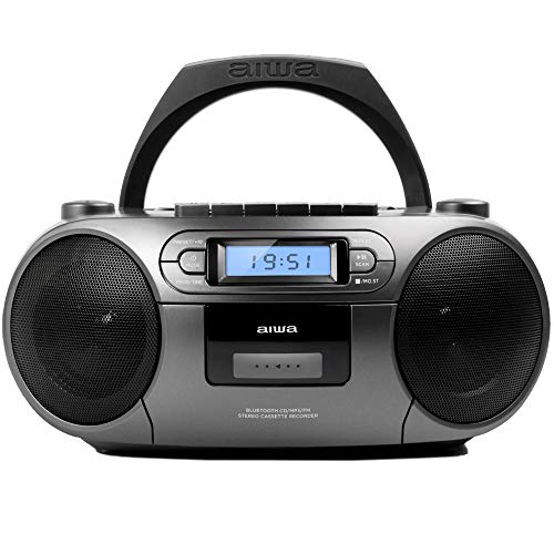 Aiwa BBTC-550BK Tragbares Radio mit CD, Bluetooth und USB, Cassettes-Recorder Farbe: Metallic-Grau von Aiwa
