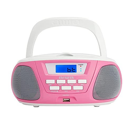 Aiwa BBTU-300PK: Tragbares CD-Radio mit Bluetooth, USB, AUX-In, Radio-Tuner, Sonderedition für Kinder und Mädchen von Aiwa