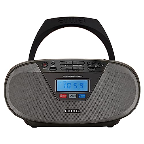 Aiwa BBTU-400BK Tragbares CD-Radio mit Bluetooth und USB, Farbdisplay, RDS, FM PLL, Weckfunktion, Farbe: schwarz von Aiwa