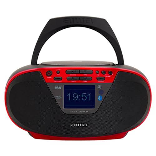 Aiwa BBTU-500DAB/RD DAB+ tragbares CD-Radio mit Farbdisplay, 6,1 cm (2,4 Zoll), Bluetooth 5.0, USB, CD/CDR/RW/MP3, Dab+, Farbe: Rot von Aiwa