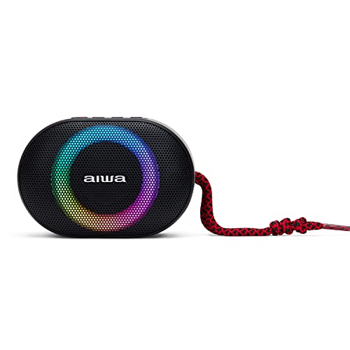 Aiwa BST-330RD Kompakt-Bluetooth-Lautsprecher, langlebig, leistungsstark, mit Hyperbass-Technologie, 10 W Leistung, RGB-Beleuchtung, Kartenleser, Wasserdicht Farbe: Schwarz und Rot von Aiwa