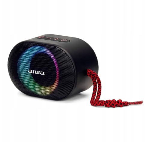 Aiwa BST-330RD Kompakt-Bluetooth-Lautsprecher, langlebig, leistungsstark, mit Hyperbass-Technologie, 10 W Leistung, RGB-Beleuchtung, Kartenleser, Wasserdicht Farbe: Schwarz und Rot von Aiwa