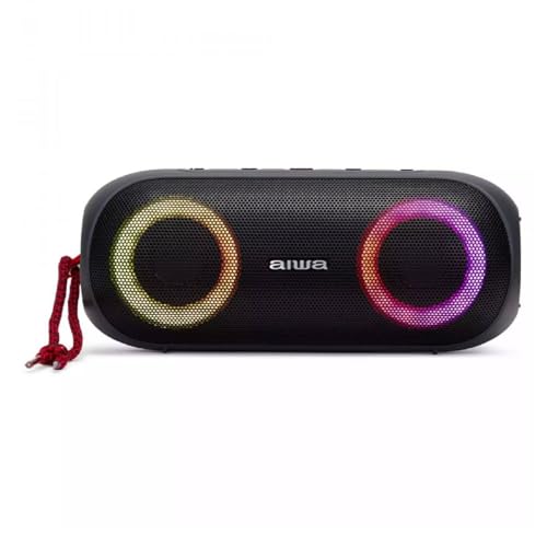 Aiwa BST-650 TWS Bluetooth Lautsprecher kompakt, langlebig und leistungsstark mit Hyper BASS Technologie, (2 x 12W Power, RGB LED Beleuchtung mit 9 Modi, Kartenleser, wasserdicht) Farbe: schwarz von Aiwa