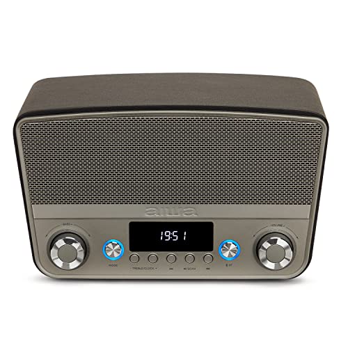 Aiwa BSTU-750BK Kompakter Vintage-Lautsprecher (aktiv, Stereo, 50 W RMS, Bluetooth, optischer Eingang, USB, HDMI-ARC, RCA, FM und Eingang 6,3 mm und 3,5 mm), Schwarz von Aiwa