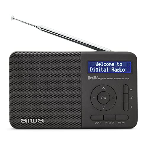 Aiwa RD-40DAB/BK: Wiederaufladbares digitales tragbares Radio (Dab/Dab+/FM, eingebauter Lautsprecher, 100 Voreinstellungen, Punktmatrix-Display, Kopfhöreranschluss, Dual-Alarm, wiederaufladbarer Akku) von Aiwa