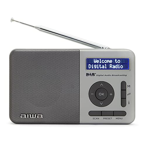 Aiwa RD-40DAB/SL: Tragbares digitales Radio (Dab/Dab+/FM,eingebauter Lautsprecher, 100 Sender, Dot Matrix-Display, Kopfhörerbuchse, Doppelalarm, wiederaufladbarer Akku). Farbe: Silber. von Aiwa