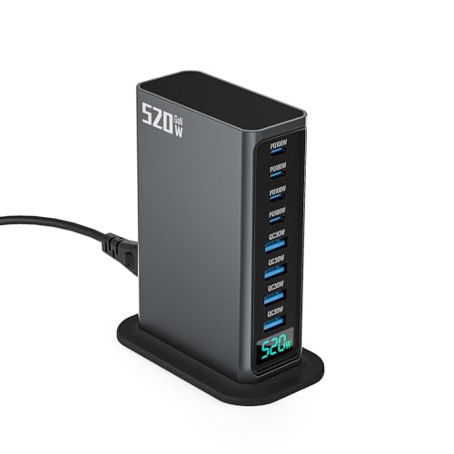 USB c ladegerät mit 4X Type-C & 4X USB-A Anschlüssen, 520W Max Output, Schnellladefunktion,USB c ladegerät– Ideal für snmsung iPhone Smartphones, Tablets & Laptops (Gun Color&Silver) von Aiworthy