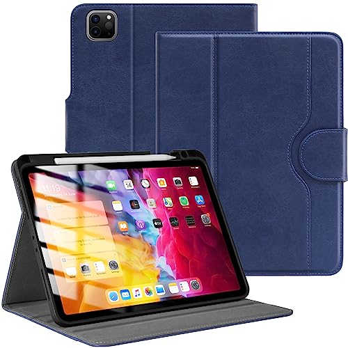 AIWOXING iPad Pro 11 Hülle 2022/2021/2020 mit Stifthalter, PU Leder Schutzhülle TPU-Rücken Stoßfest Auto Schlaf/Wach Unterstützung Stift Kabelloses Aufladen Cover für iPad Pro 11" 4/3.Gen, Blau von Aiwoxing