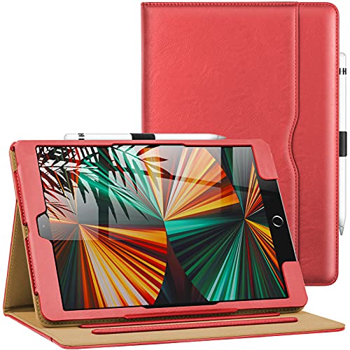 AIWOXING Hülle für iPad 9/8/7 (10,2 Zoll, Modell 2021/2020/2019, 9./8./7. Generation) mit Apple Pencil Stifthalter, Auto Schlafen/Wachen Leder Case Cover Schutzhülle für Tablets zubehör, Rot von Aiwoxing