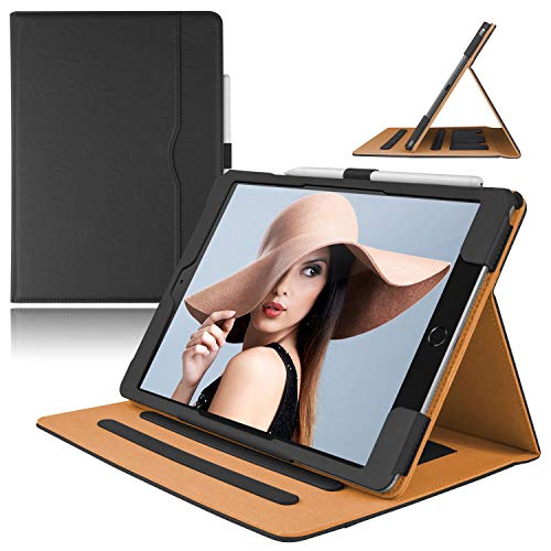 Aiwoxing Hülle für iPad 9/8/7 (10,2 Zoll, Modell 2021/2020/2019, 9./8./7. Generation) mit Apple Pencil Stifthalter, Auto Schlafen/Wachen Leder Case Cover Schutzhülle für Tablets zubehör, Schwarz von Aiwoxing